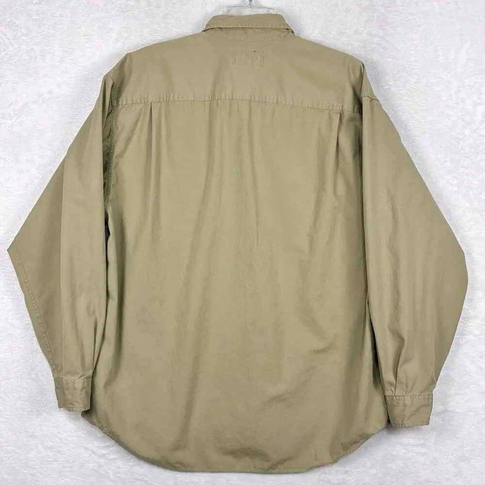 VTG Eddie Bauer Legend Elkhorn Shirt Mens L Tan Khaki Canvas Outdoor Hiking 90s